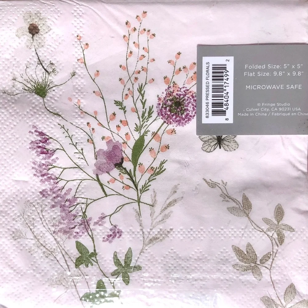 Fringe Studio Pressed Florals Cocktail Beverage Paper Napkins, 40 ct